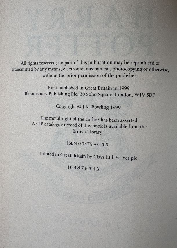 Harry Potter Prisoner of Azkaban UK 1st/3rd Hardback